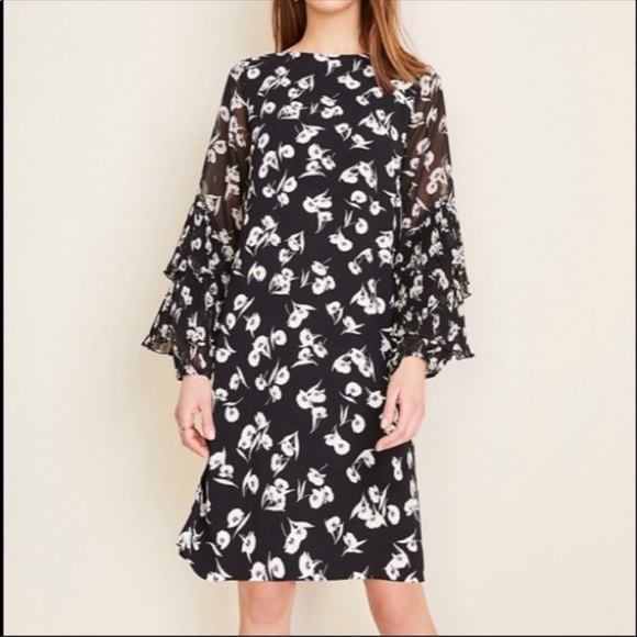 Ann Taylor Floral Shift Dress Pleated 
